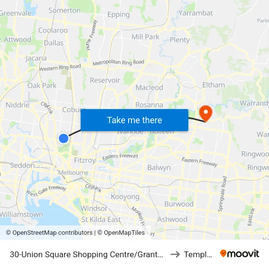 Union Square Shopping Centre/Grantham St #30 to Templestowe map