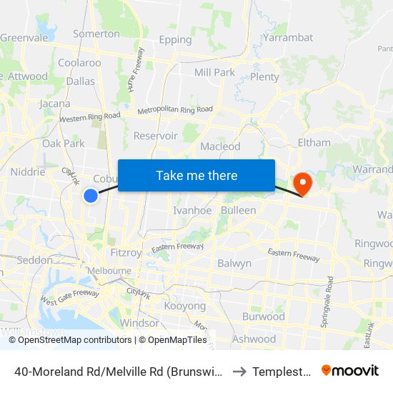 40-Moreland Rd/Melville Rd (Brunswick West) to Templestowe map