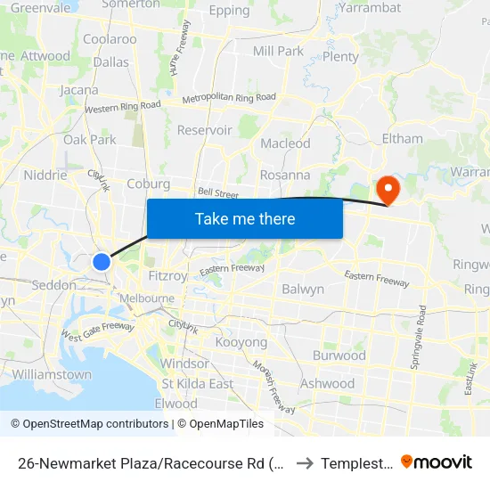 Newmarket Plaza/Racecourse Rd #26 to Templestowe map