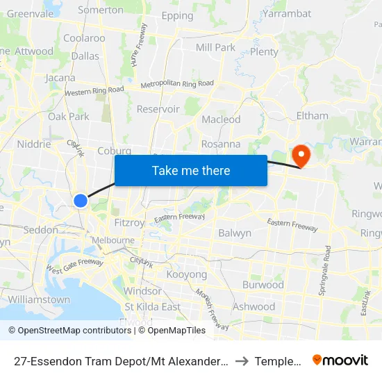 Essendon Tram Depot/Mt Alexander Rd #27 to Templestowe map