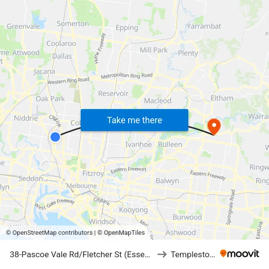 Pascoe Vale Rd/Fletcher St #38 to Templestowe map