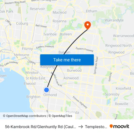 Kambrook Rd/Glenhuntly Rd #56 to Templestowe map