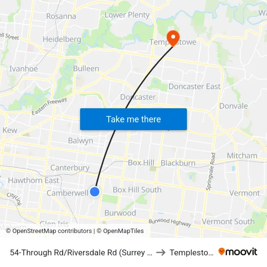 Through Rd/Riversdale Rd #54 to Templestowe map