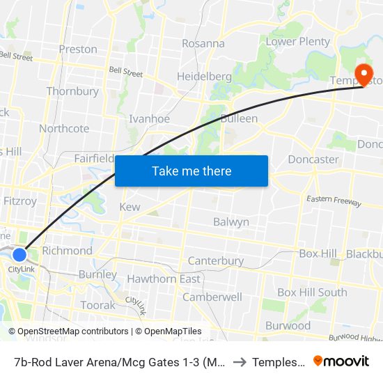 7b-Rod Laver Arena/Mcg Gates 1-3 (Melbourne City) to Templestowe map