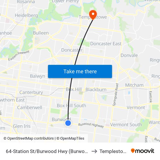 64-Station St/Burwood Hwy (Burwood) to Templestowe map