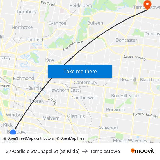 37-Carlisle St/Chapel St (St Kilda) to Templestowe map