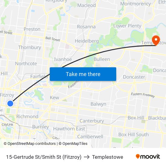 15-Gertrude St/Smith St (Fitzroy) to Templestowe map