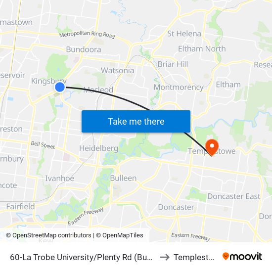 60-La Trobe University/Plenty Rd (Bundoora) to Templestowe map