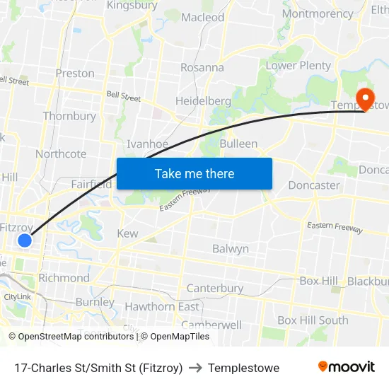 Charles St/Smith St #17 to Templestowe map
