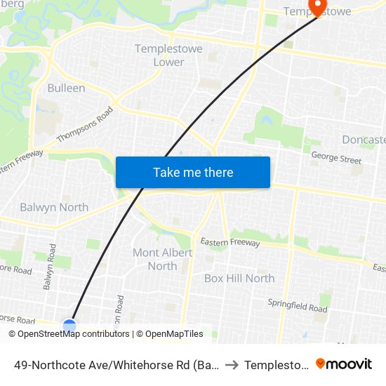 49-Northcote Ave/Whitehorse Rd (Balwyn) to Templestowe map