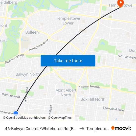 46-Balwyn Cinema/Whitehorse Rd (Balwyn) to Templestowe map