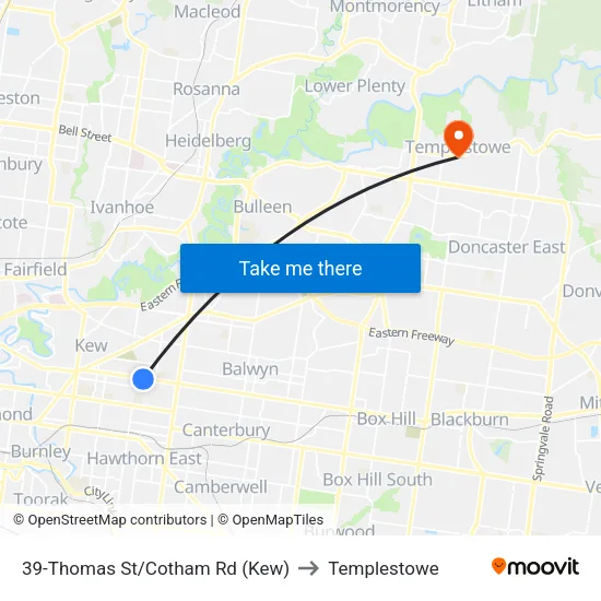 Thomas St/Cotham Rd #39 to Templestowe map