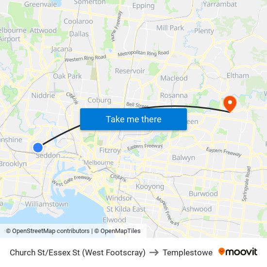 Church St/Essex St (West Footscray) to Templestowe map