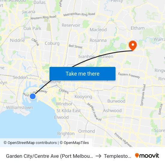 Garden City/Centre Ave to Templestowe map
