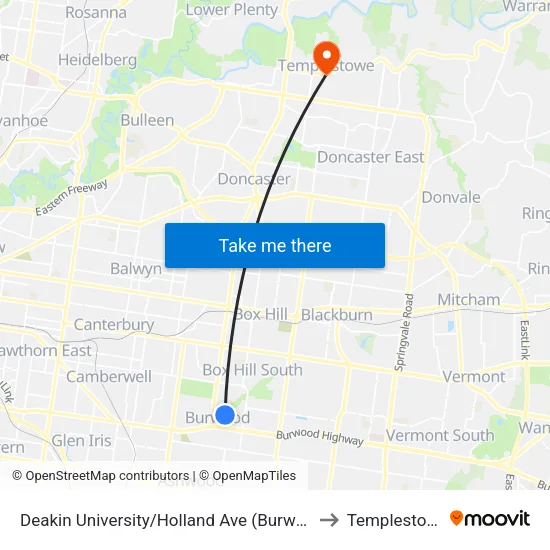 Deakin University/Holland Ave to Templestowe map