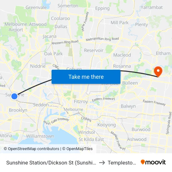 Sunshine Station/Dickson St to Templestowe map