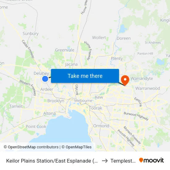 Keilor Plains Station/East Esplanade to Templestowe map