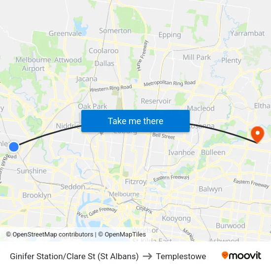 Ginifer Station/Clare St to Templestowe map