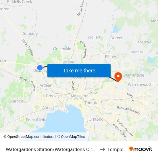 Watergardens Station/Watergardens Circuit Rd to Templestowe map