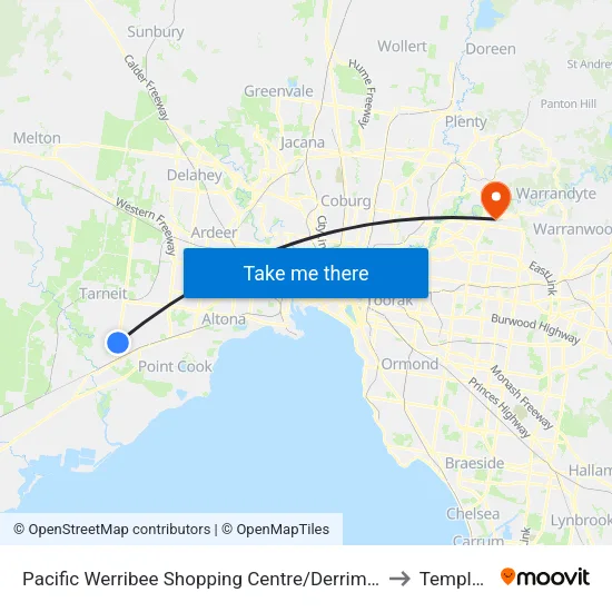Pacific Werribee Shopping Centre/Derrimut Rd to Templestowe map