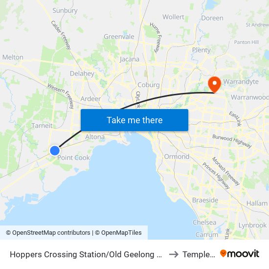 Hoppers Crossing Station/Old Geelong Rd (Hoppers Crossing) to Templestowe map