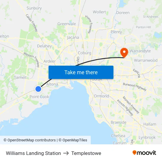 Williams Landing Station to Templestowe map