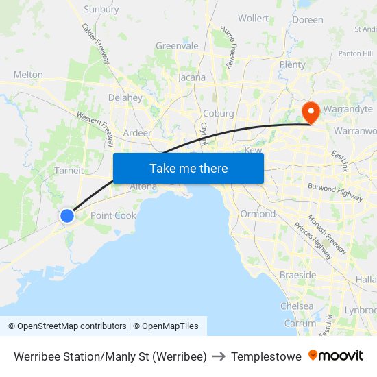 Werribee Station/Manly St (Werribee) to Templestowe map