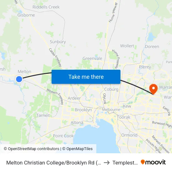 Melton Christian College/Brooklyn Rd to Templestowe map