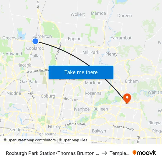 Roxburgh Park Station/Thomas Brunton Pde to Templestowe map