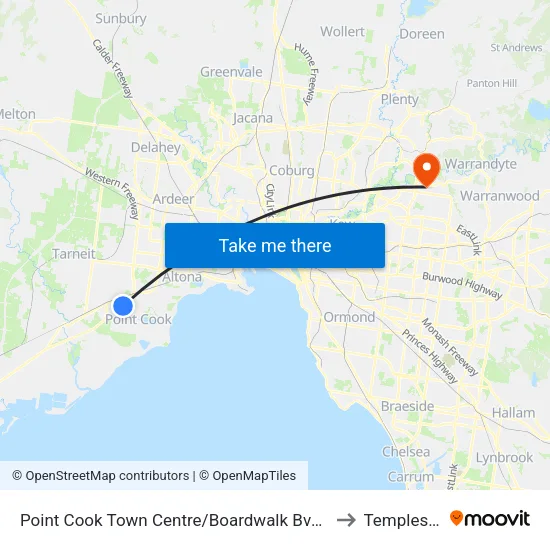 Point Cook Shopping Centre/Boardwalk Bvd to Templestowe map