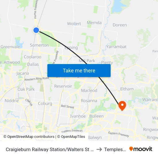 Craigieburn Station/Walters St to Templestowe map