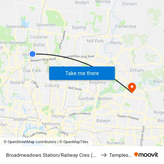 Broadmeadows Station/Railway Cres to Templestowe map