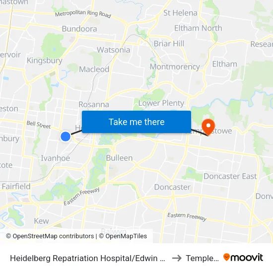 Heidelberg Repatriation Hospital/Edwin St to Templestowe map