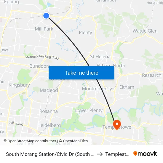 South Morang Station/Civic Dr to Templestowe map