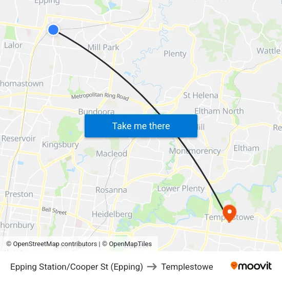 Epping Station/Cooper St to Templestowe map