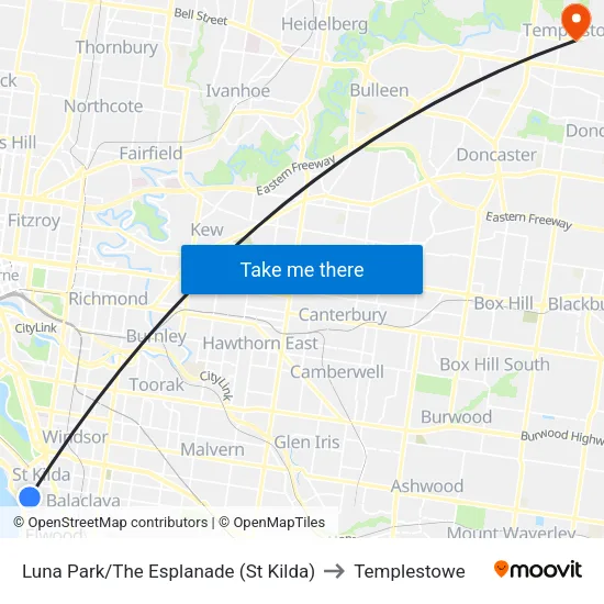 Luna Park/The Esplanade to Templestowe map