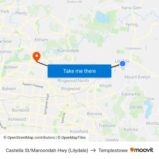 Castella St/Maroondah Hwy to Templestowe map