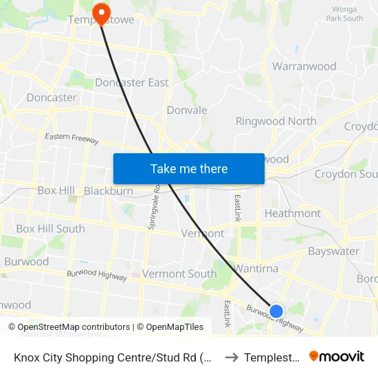 Knox City Shopping Centre/Stud Rd to Templestowe map