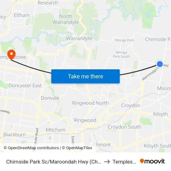 Chirnside Park Sc/Maroondah Hwy to Templestowe map