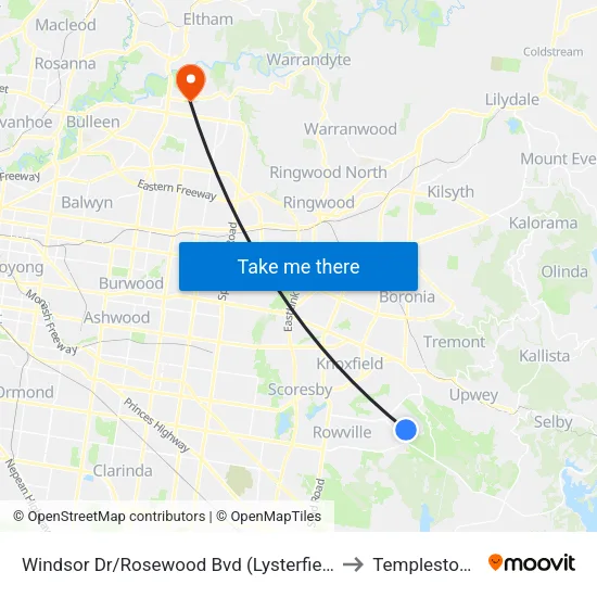 Windsor Dr/Rosewood Bvd to Templestowe map