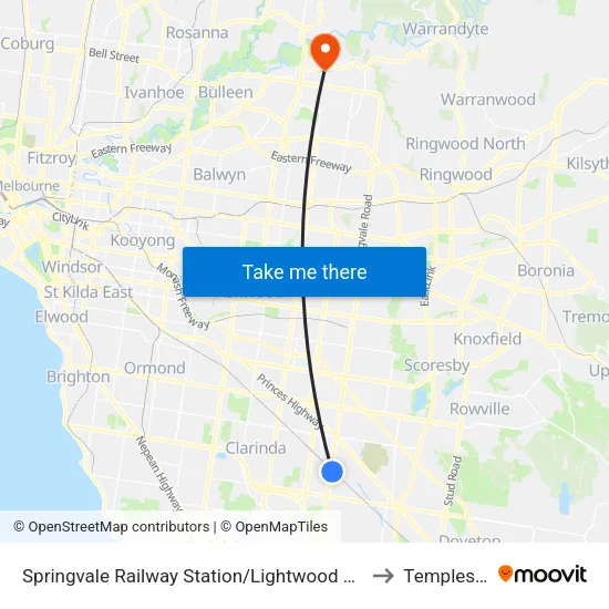 Springvale Railway Station/Lightwood Rd to Templestowe map