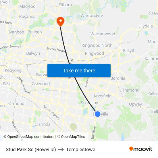 Stud Park Sc to Templestowe map