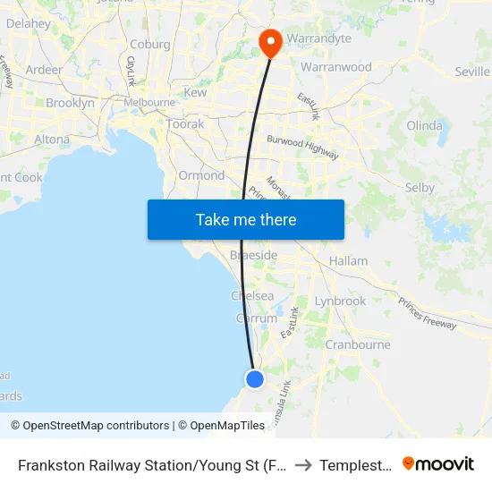 Frankston Railway Station/Young St to Templestowe map