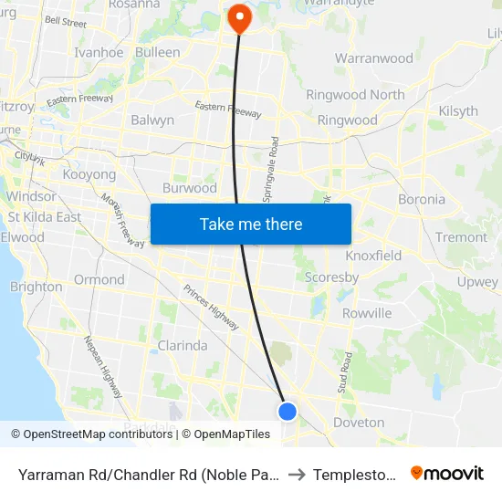 Yarraman Rd/Chandler Rd to Templestowe map
