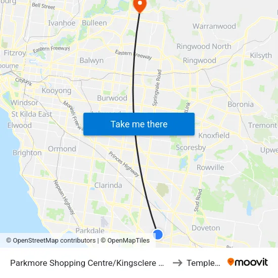 Parkmore Shopping Centre/Kingsclere Ave to Templestowe map