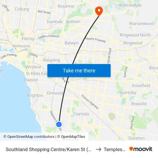 Southland Shopping Centre/Karen St to Templestowe map