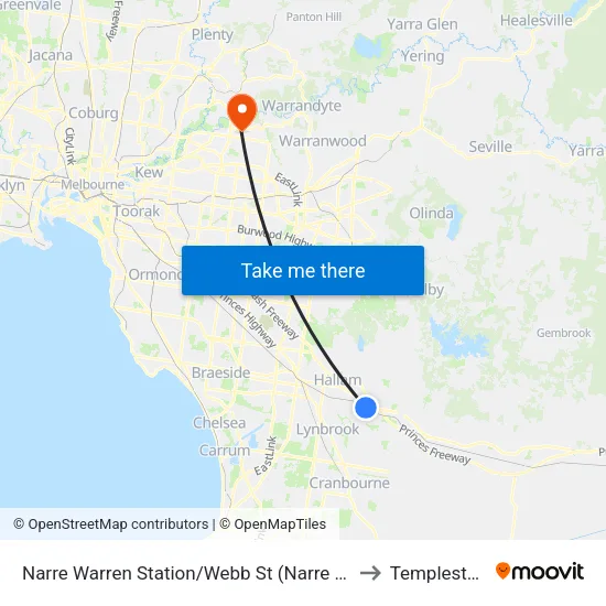 Narre Warren Station/Webb St to Templestowe map