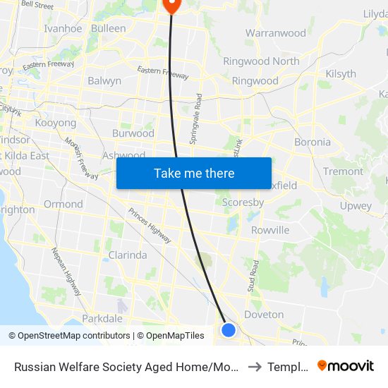 Russian Welfare Society Aged Home/Morwell Ave (Dandenong South) to Templestowe map