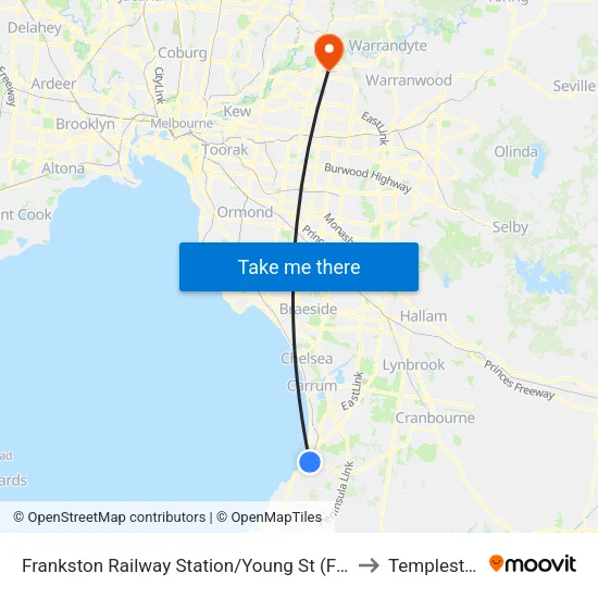 Frankston Railway Station/Young St to Templestowe map