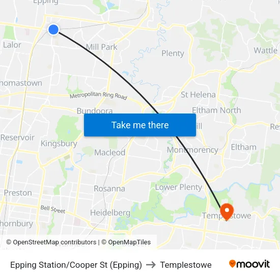 Epping Station/Cooper St to Templestowe map